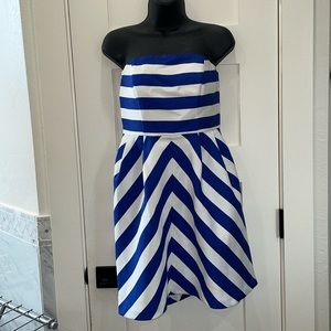 Vintage Nautical Striped Strapless Dress in White & Blue, 2